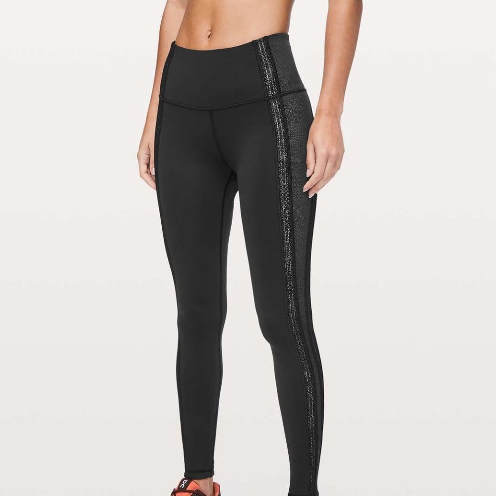 LULULEMON Power Lines black lace mesh high rise Everlux yoga workout tights
